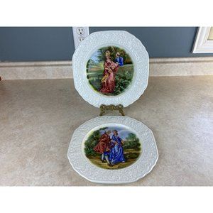 Royal Rose Pottery Signed Victorian Themed Collectable Plates Set Of 2